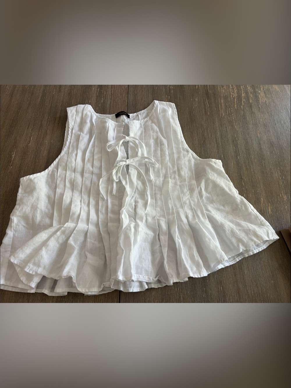 Quince White Pleated Tie-Front Sleeveless Blouse